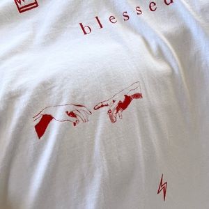 Hand-painted white and red Fine-Line Tee©️ by Atelier 3. One of one. NWOT